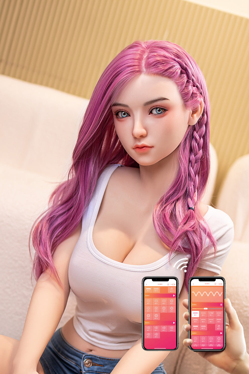 Jacintha 160cm 58 Head B cup App Controlled TPE Sex Doll Rosy Red Hair Young Girl Realistic Love Doll