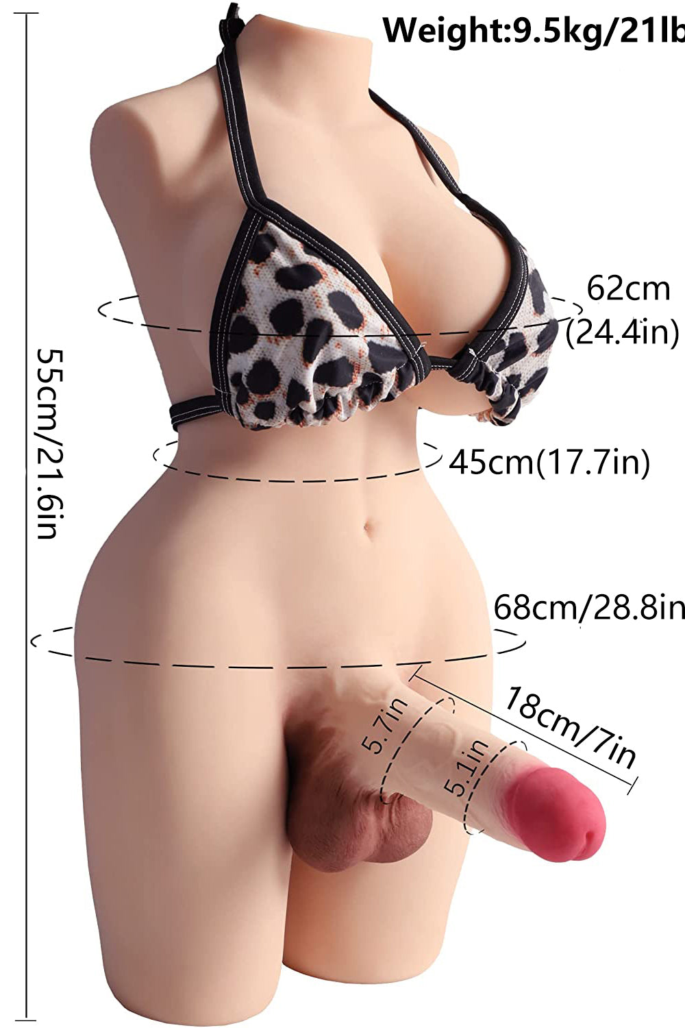 EU Stock - 55cm/21.6in Shemale Futa Sex Doll Torso Natural Skin Torso TPE Sex Doll Half Body Transgender Futanari Sex Doll
