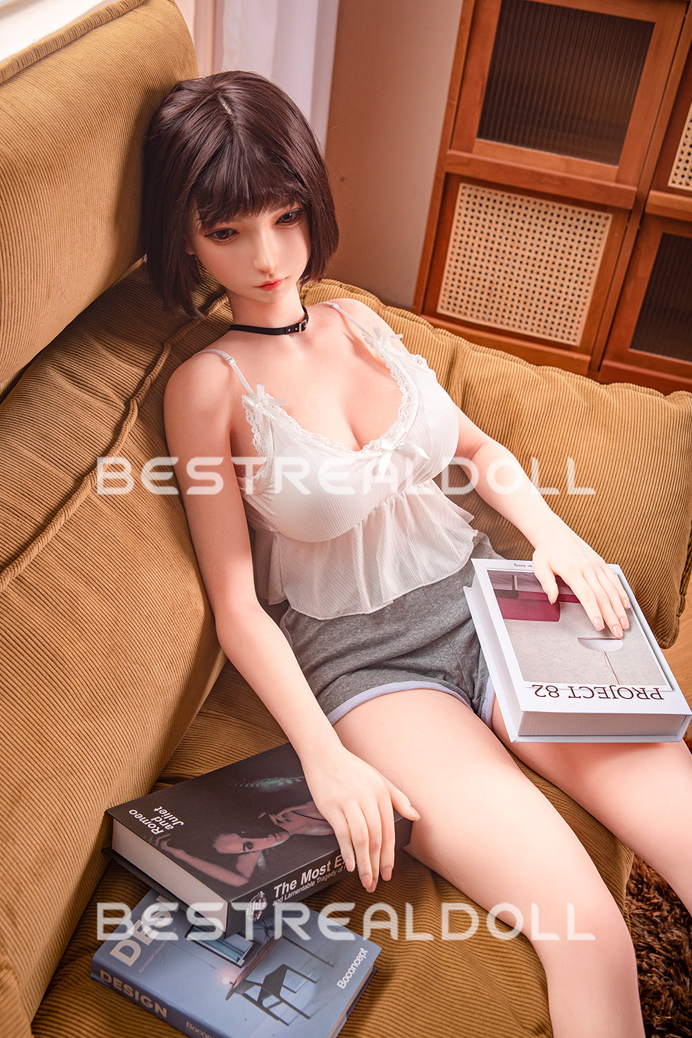 US Stock - RIDMII 163cm Momo Unique Design Short Hair App-Controlled Sex Doll Silicone Head TPE Body Realistic Love Doll